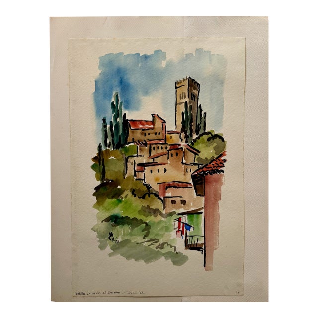 Henry Emil Salloch Original Watercolor on Paper Parga, Vista El Duomo. 1970. For Sale