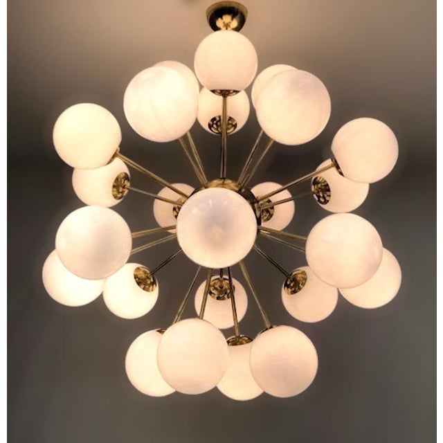 Metal 21st Century Nova Natural Brass Glossy White Murano Sputnik Chandelier by Fabio LTD For Sale - Image 7 of 7