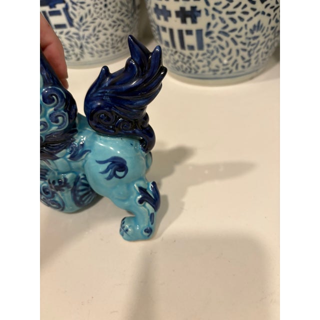 Ceramic Vintage Turquoise Blue Ceramic Foo Dog Guardian Lion Figurine For Sale - Image 7 of 8
