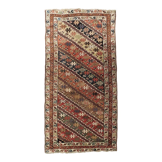 Antique Hand-Knotted Caucasian Gendje Gallery Rug. 4'7"x 9'3" For Sale