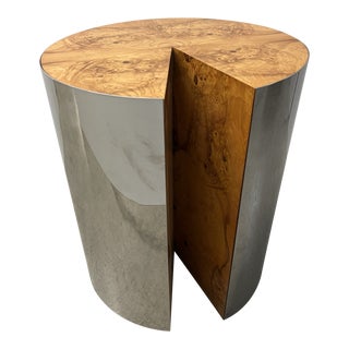 Burlwood and Chrome Pedestal Dining Table by Leon Rosen for Pace For Sale