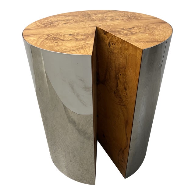 Burlwood and Chrome Pedestal Dining Table by Leon Rosen for Pace For Sale