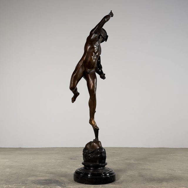 Large Bronze Mercury (Hermes) Sculpture After Boschetti – 31” Tall, Classical Grand Tour For Sale In Dallas - Image 6 of 10