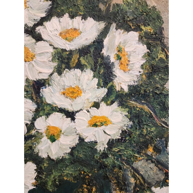 Vintage Floral Oil Painting in Black Wooden Frame – Textured Daisy Artwork, Still Life Wall Art, 20.5x24”, Cottagecore Home Decor For Sale - Image 9 of 11