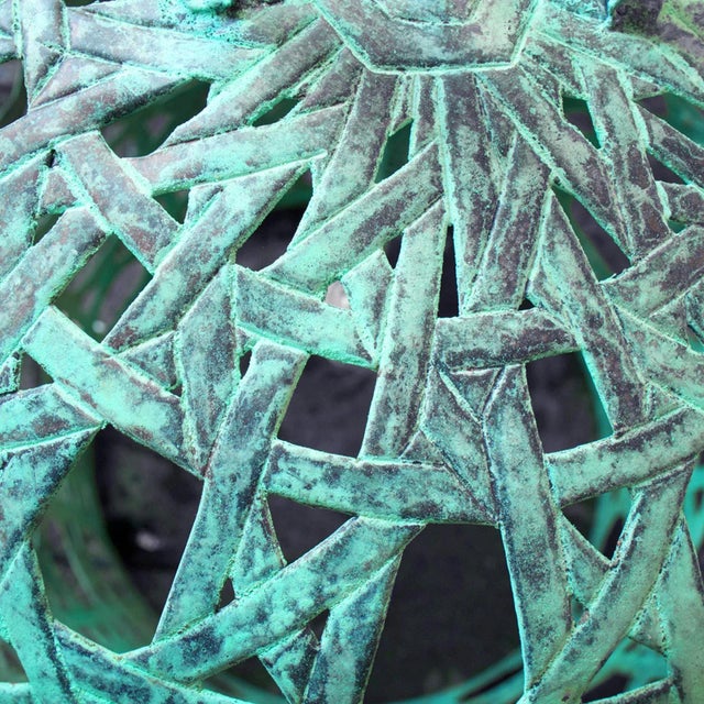 Industrial Verdigris Copper Cane Dome Pendant Light Medium For Sale - Image 4 of 7