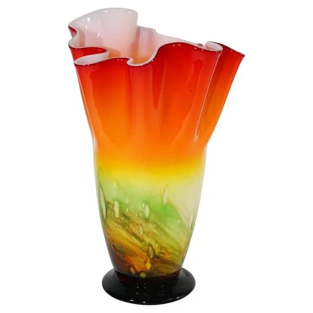 Mid 20th Century Murano Orange Freeform Handkerchief Footed Vase For Sale - Image 13 of 13