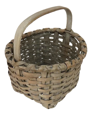 Large Antique Rustic American Primitive Hand Woven Wood Splint Handled Basket