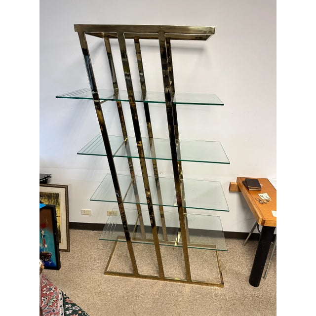 1970s Vintage Design Institute of America (Dia) Style Glass Brass Shelving Etagere Bookshelf For Sale - Image 11 of 11