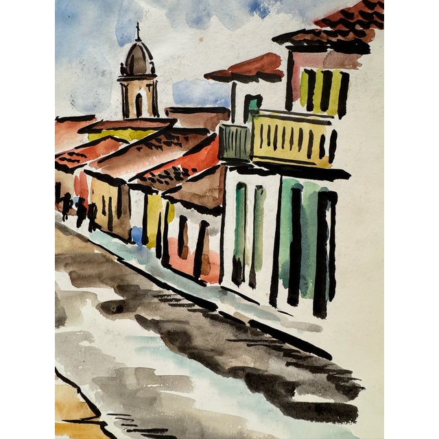 Rustic Henry Emil Salloch Original Watercolor on Paper Street Scene, Uruapan Mexico. 1961. For Sale - Image 3 of 6