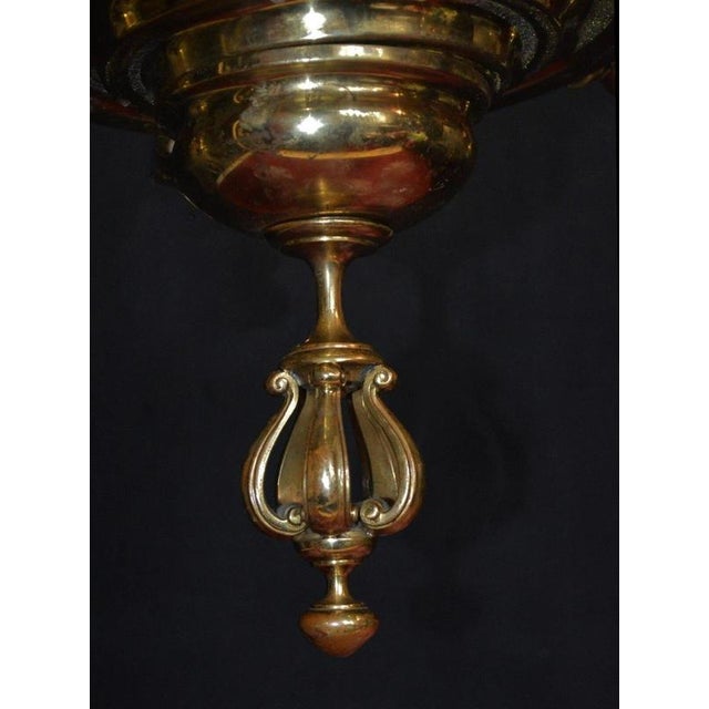 Art Deco French Brass Five-Light Chandelier with Opaline Glass Shades, 1920s For Sale - Image 15 of 18
