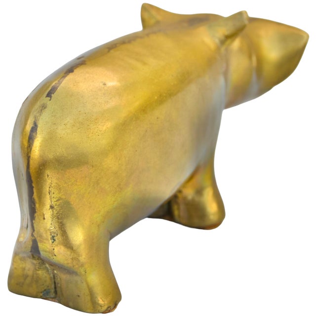 American Mid 20th Century Handcrafted Americana Brass Hippo Figurine Accent For Sale - Image 3 of 6