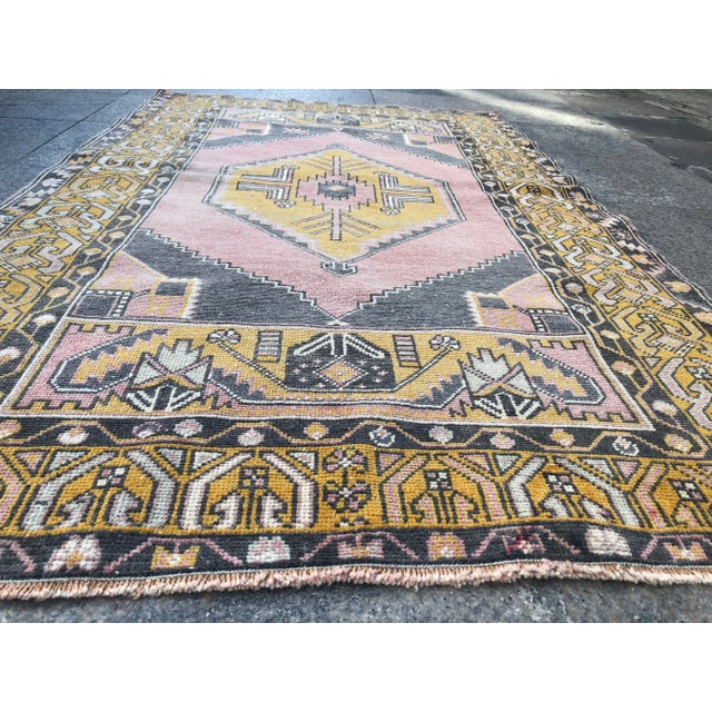 Textile Turkish Oushak Vintage Floor Rug - 3′8″ × 5′11″ For Sale - Image 7 of 11