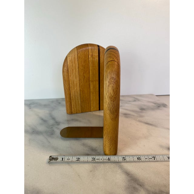 Brass Mid-Century Modern Rounded White Oak & Brass Bookends - A Pair For Sale - Image 8 of 9