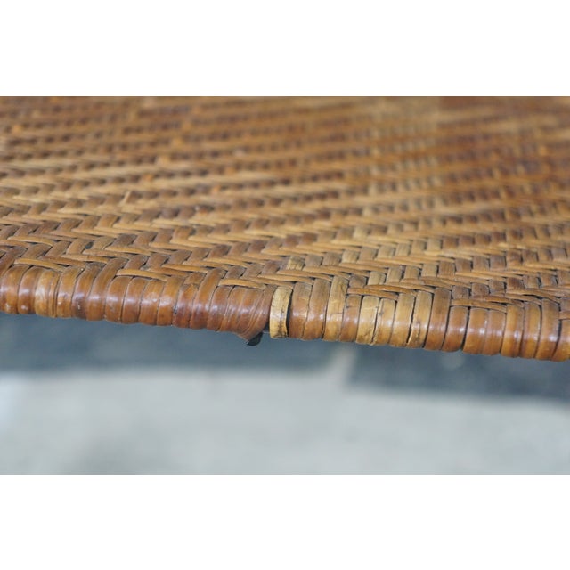 Pair Mid Century Modern Iron Wicker Patio Chairs Vintage Wrought Iron Dining Armchairs For Sale - Image 11 of 18