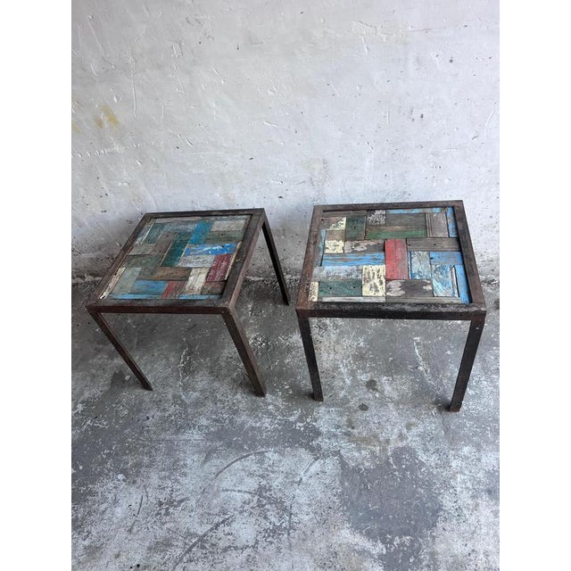 Reclaimed Wood and Iron Bedside Tables, Set of 2 For Sale - Image 9 of 10