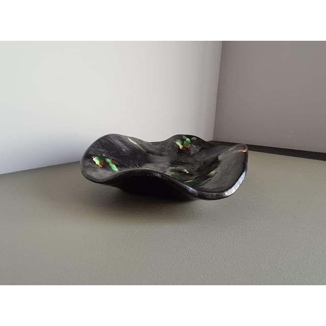 French Studio Pottery Bowl Freeform Lava Glaze Black Green Ceramic Dish Mid-Century French Vintage Art Pottery Accent Piece, 1950 For Sale - Image 6 of 10