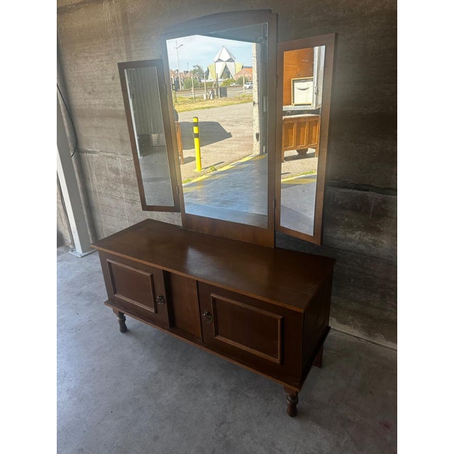 Vintage Wooden Dressing Table with Triptych Mirror, 1950s For Sale - Image 18 of 18