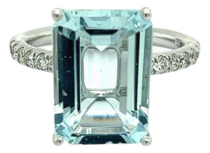 Natural Aquamarine Diamond Ring 14k W Gold 5.78 TCW Certified