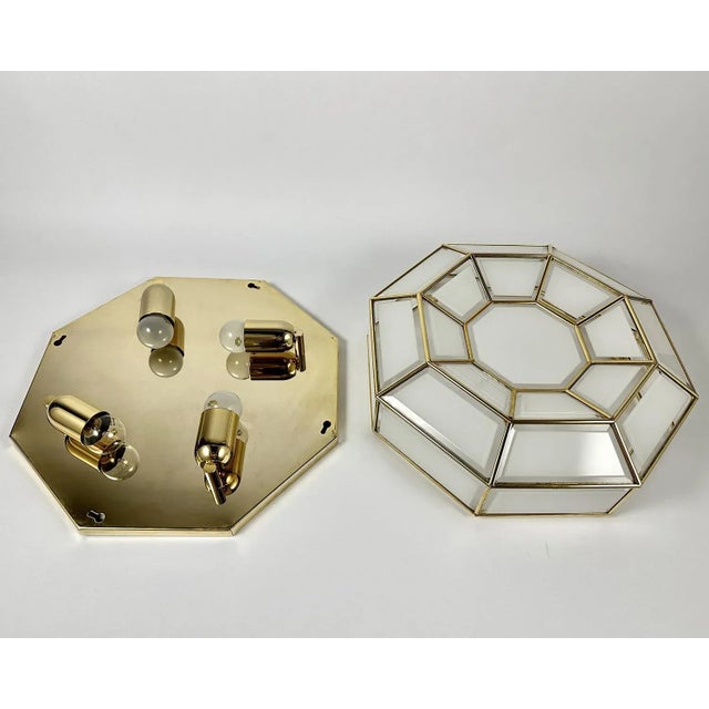 Mid-Century Modern Italian Brass and Glass Ceiling Wall Lamp, 1970s For Sale - Image 3 of 10