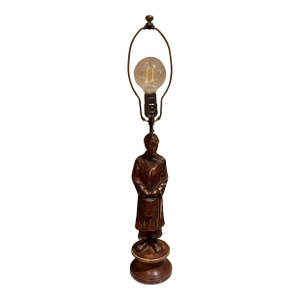 Antique Chinese Table Lamp Gilded Figure Stature Plaster Sculpture