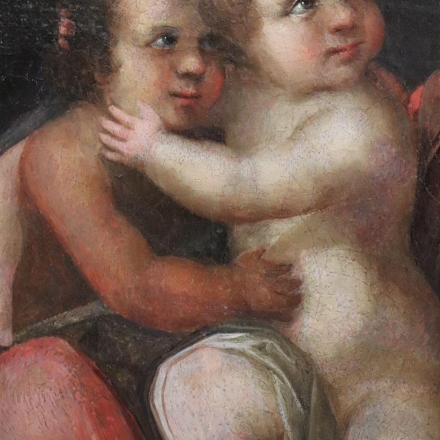 Madonna with Child Jesus and the Infant Saint John the Baptist, 18th Century, Oil Painting on Canvas For Sale - Image 9 of 16