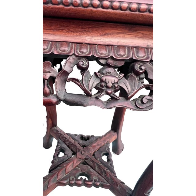 Antique Carved Asian Marble Top Chinese Stands a Pair For Sale - Image 11 of 12