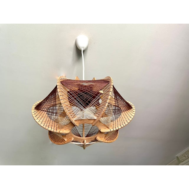 Scandinavian Pendant Light in Wood and Stretched Wire, 1970 For Sale - Image 12 of 12