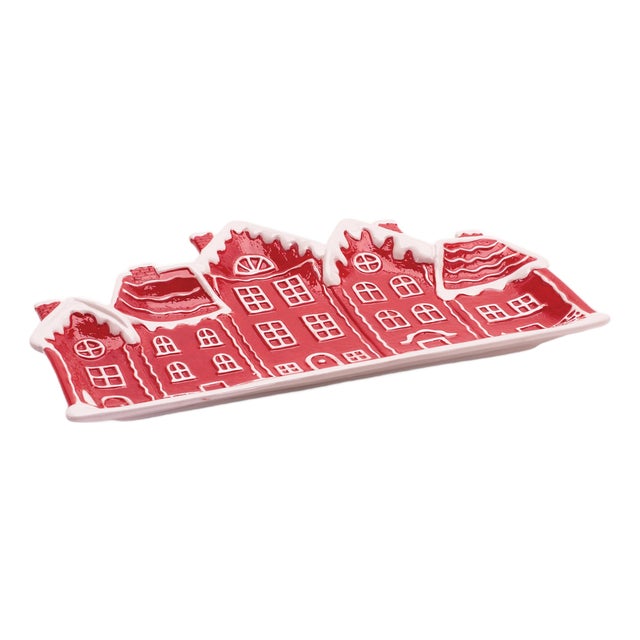 Ceramic Snowy Village Plate (Set of 4) For Sale