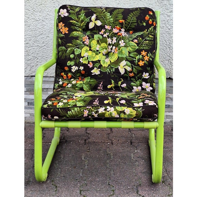 Plastic Vintage Garden Chair in Green Tubular Steel, 1980s For Sale - Image 7 of 9