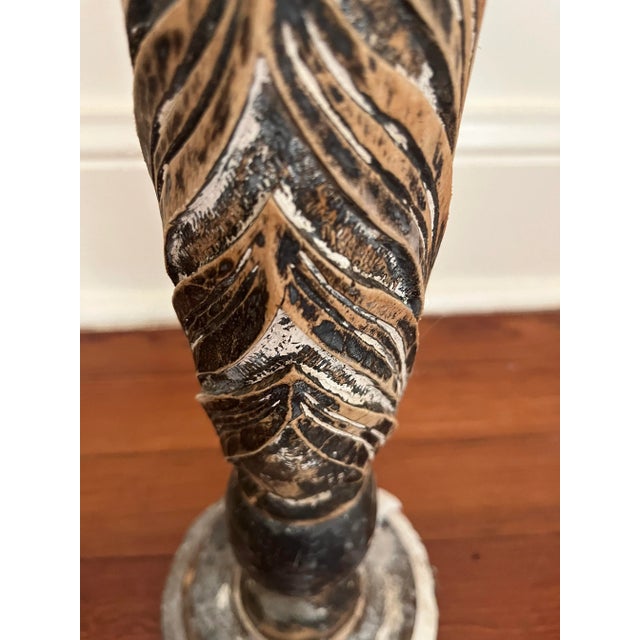 Gray 19th Century European Wooden Hand-Carved Candle Holder For Sale - Image 8 of 10