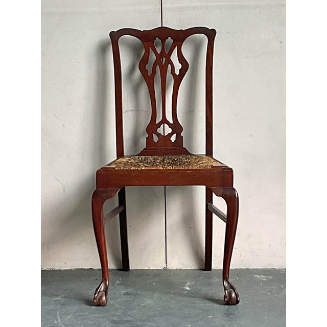 Traditional Vintage Regency Claw and Ball Rush Seat Side Chair For Sale - Image 3 of 6