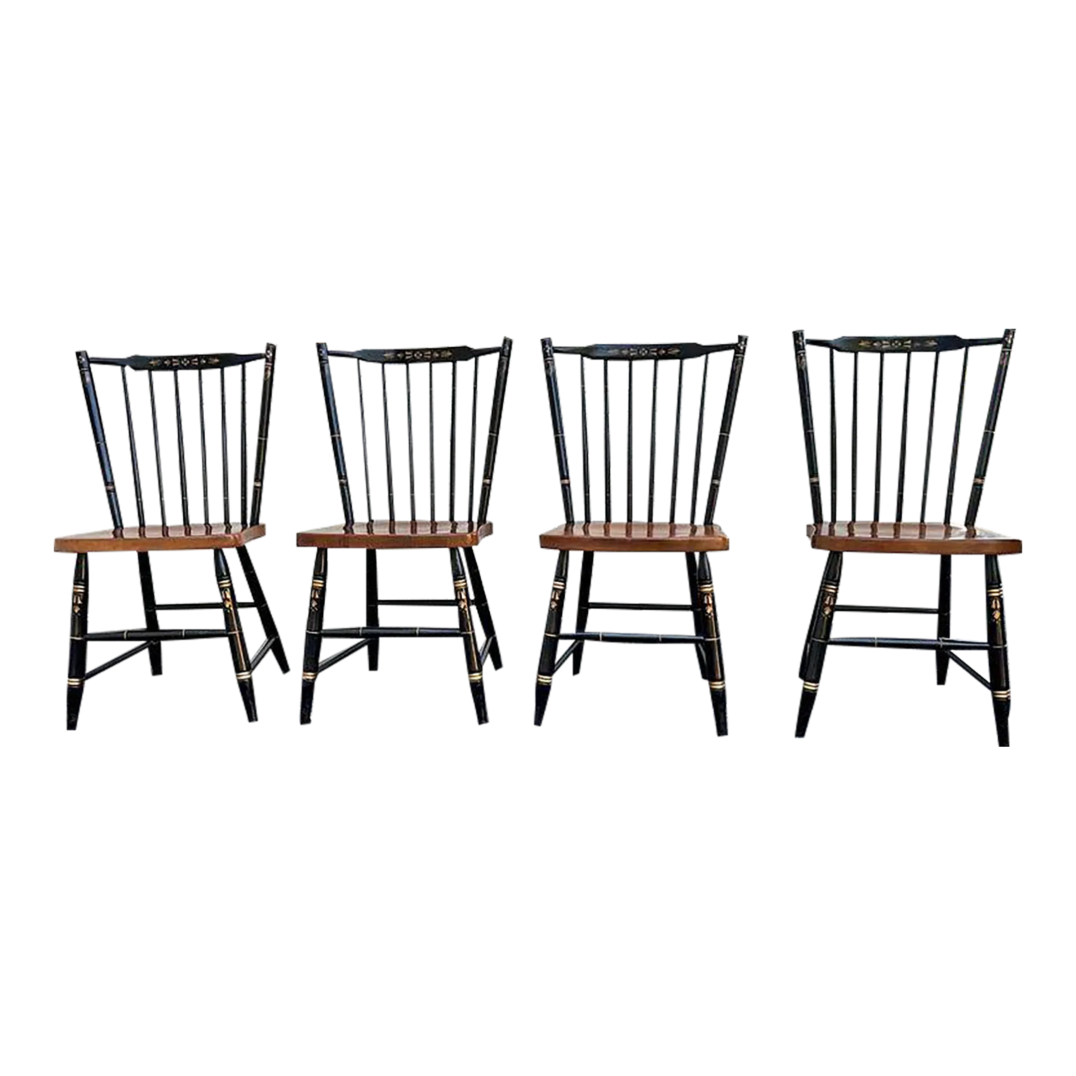 Late 20th Century Set of Four Hitchcock Windsor Style Black