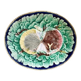 Antique Wedgwood "Waves and Shells" Majolica Oval Platter For Sale