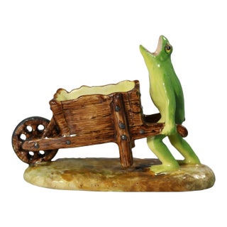 Jerome Massier Majolica Frog With Wheelbarrow For Sale