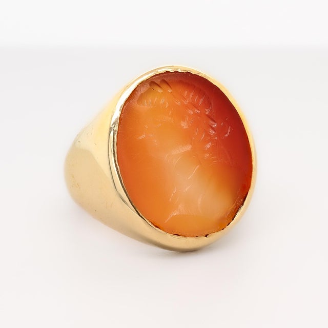 Metal Antique Neoclassical 14k Gold and Carnelian Intaglio of a Man Signet Ring For Sale - Image 7 of 13