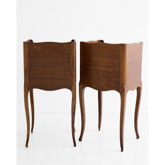 Pair of French Louis XV Style Oak Bedside Tables With Gallery Top For Sale - Image 4 of 18