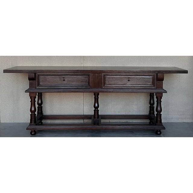 Early 20th Large Console Table with two drawers For Sale - Image 18 of 18