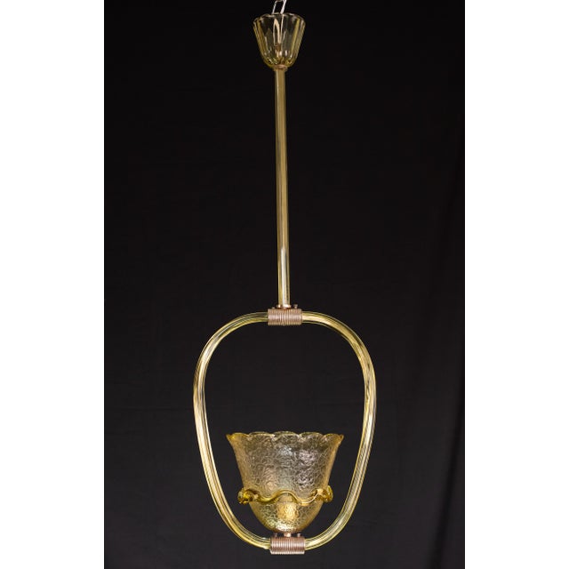 Metal Amber Art Deco Barovier E Toso Pendant, 1940 For Sale - Image 7 of 12