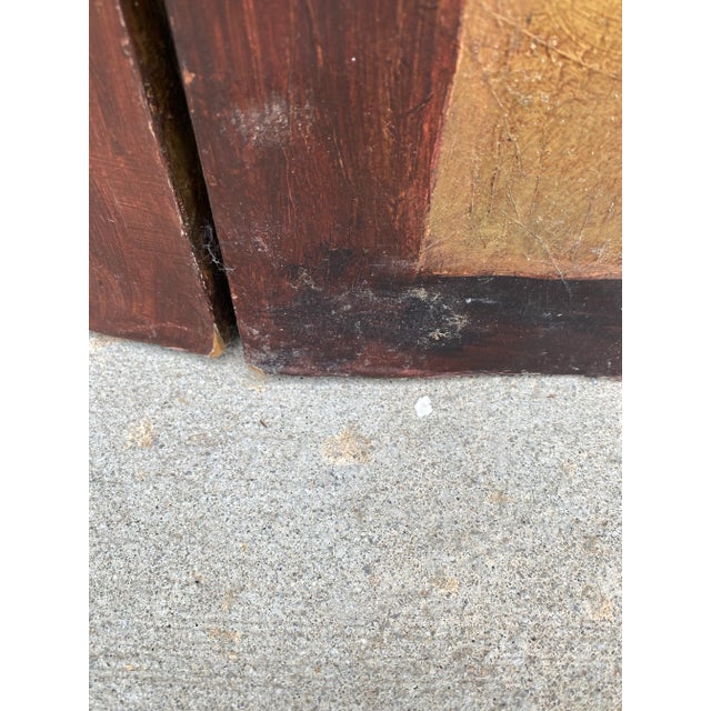 Vintage Hand-Painted Double-Sided Room Divider Folding Screen For Sale - Image 10 of 12