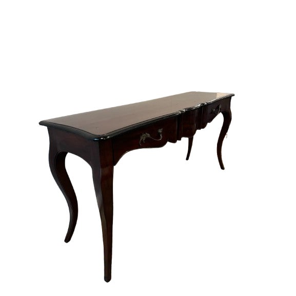 Elegant vintage console table crafted in the classic French Provincial / Louis XV style, featuring graceful cabriole legs...