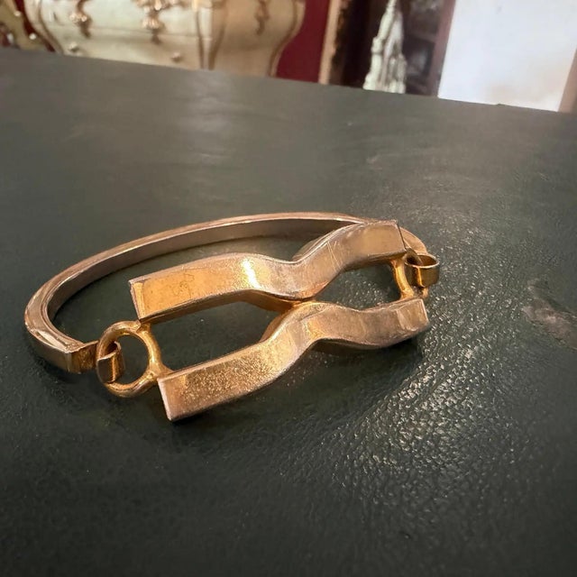 1980s Pierre Cardin Signed Gilt Metal French Bracelet For Sale - Image 9 of 12