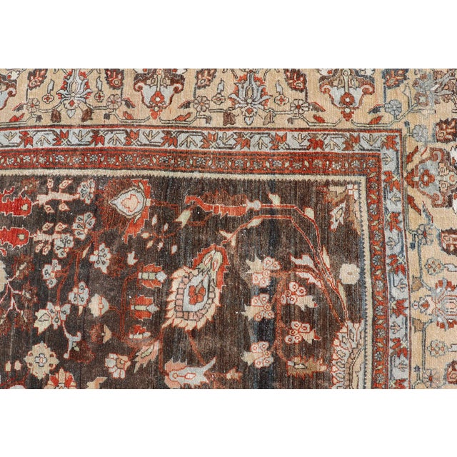 Square Antique Persian Malayer Rug With a Brown Field and Stylized Floral Design 11 X 13 For Sale - Image 15 of 18