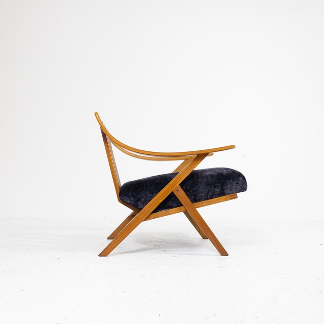 Cherry Wood and Velvet Armchair, 1960s For Sale - Image 9 of 15