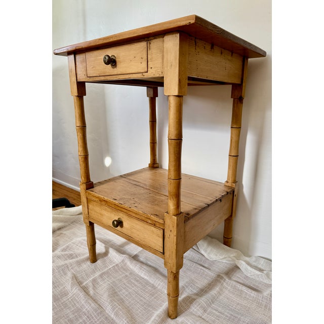 Wood Antique European 19th Century Pine Side Table With Faux Bamboo Legs For Sale - Image 7 of 8