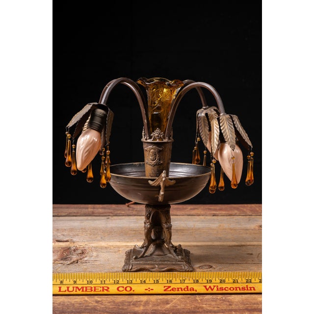 Early 20th Century Art Nouveau Brass and Amber Glass Tear Drop Epergne Lamp For Sale - Image 18 of 18