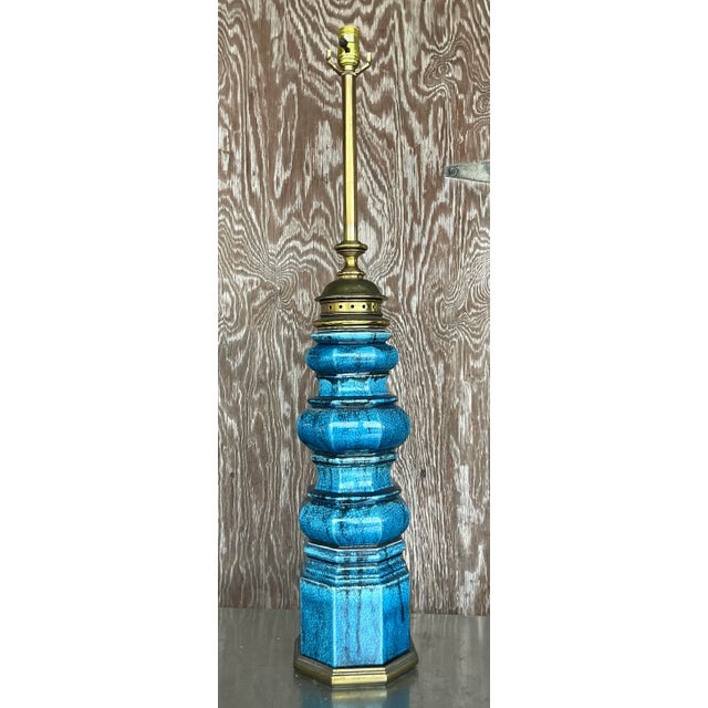 Late 20th Century Vintage Stiffel Mid-Century Modern Glazed Ceramic Lamp For Sale - Image 5 of 6