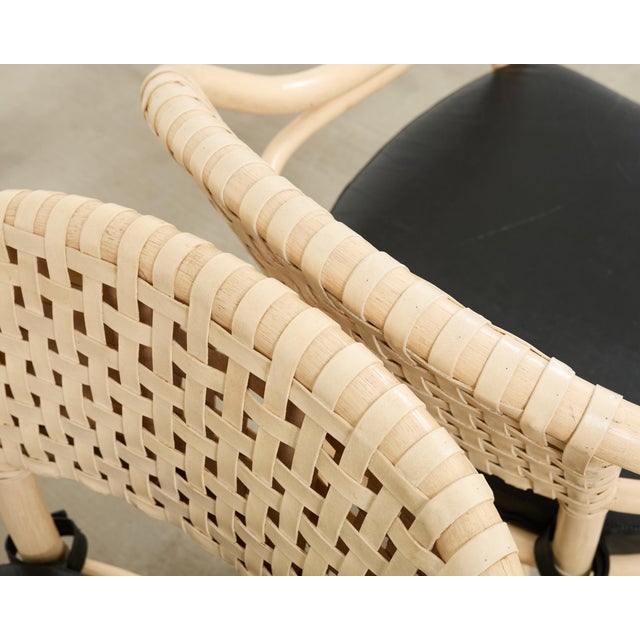 Set of Four McGuire Rattan Laced Rawhide Barrel Armchairs For Sale - Image 10 of 18