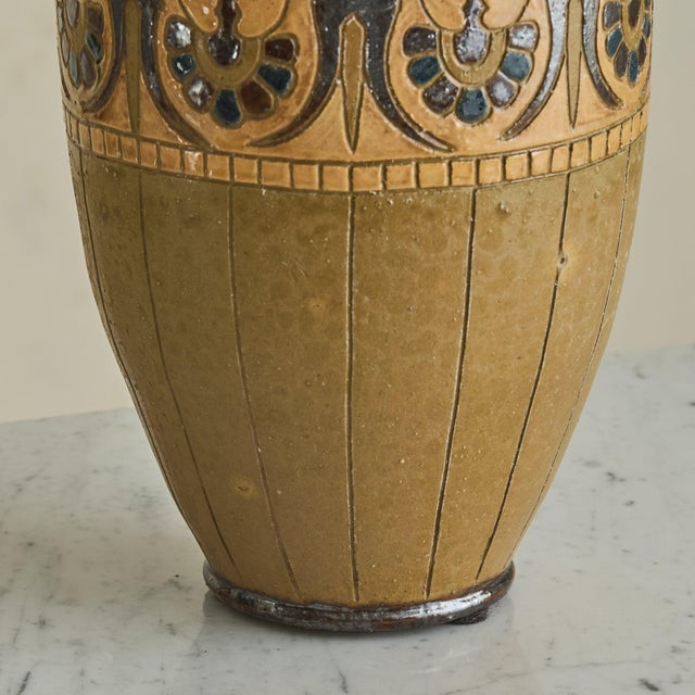 Mid-Century Modern Vintage French Ceramic Vase with Geometric and Flower Motifs For Sale - Image 3 of 8