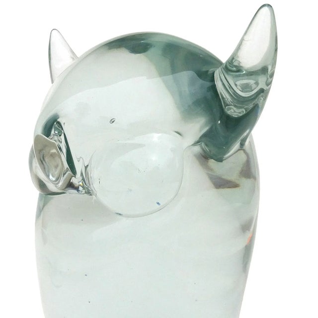 Late 20th Century Vintage Murano Sommerso Gray Core and Clear Italian Art Glass Owl Bird Sculpture Figure For Sale - Image 5 of 8