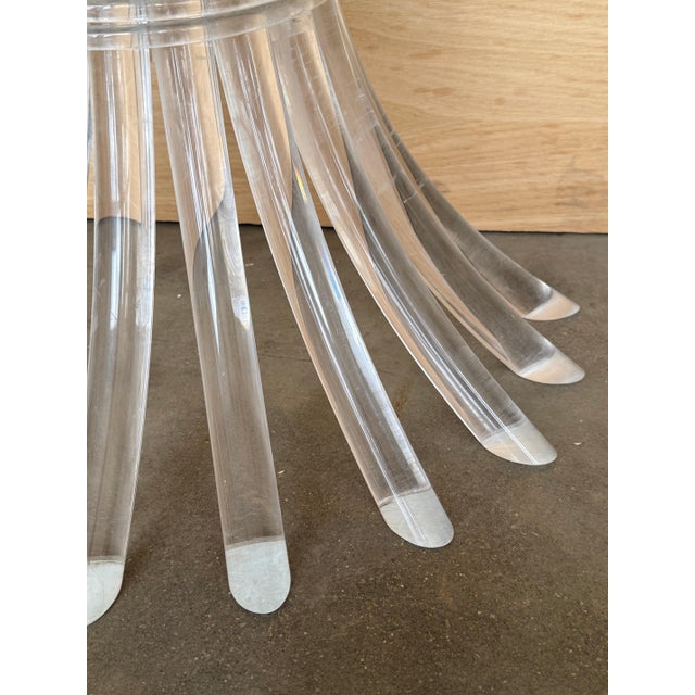 Glass Mid 20th Century Demilune Console Table with Pedestal Lucite Base and Clear top Glass For Sale - Image 7 of 18